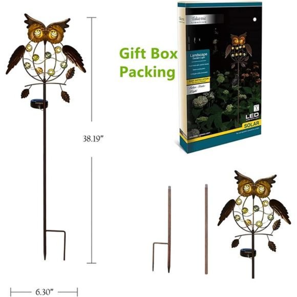 Owl Garden Solar Lights Outdoor, Solar Powered Stake Lights Great Gifts - Metal - Picture 4 of 6